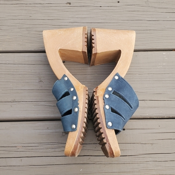Vintage 90s y2k Bratz Blue Suede Leather Chunky Heel Lug Sole Platform Sandals 9 - Picture 4 of 8